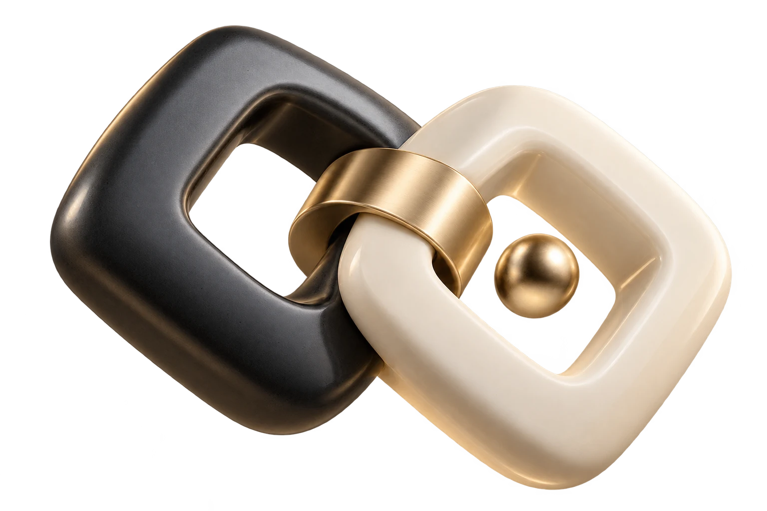 Interlocking graphite and ivory modules joined by a gold connection.